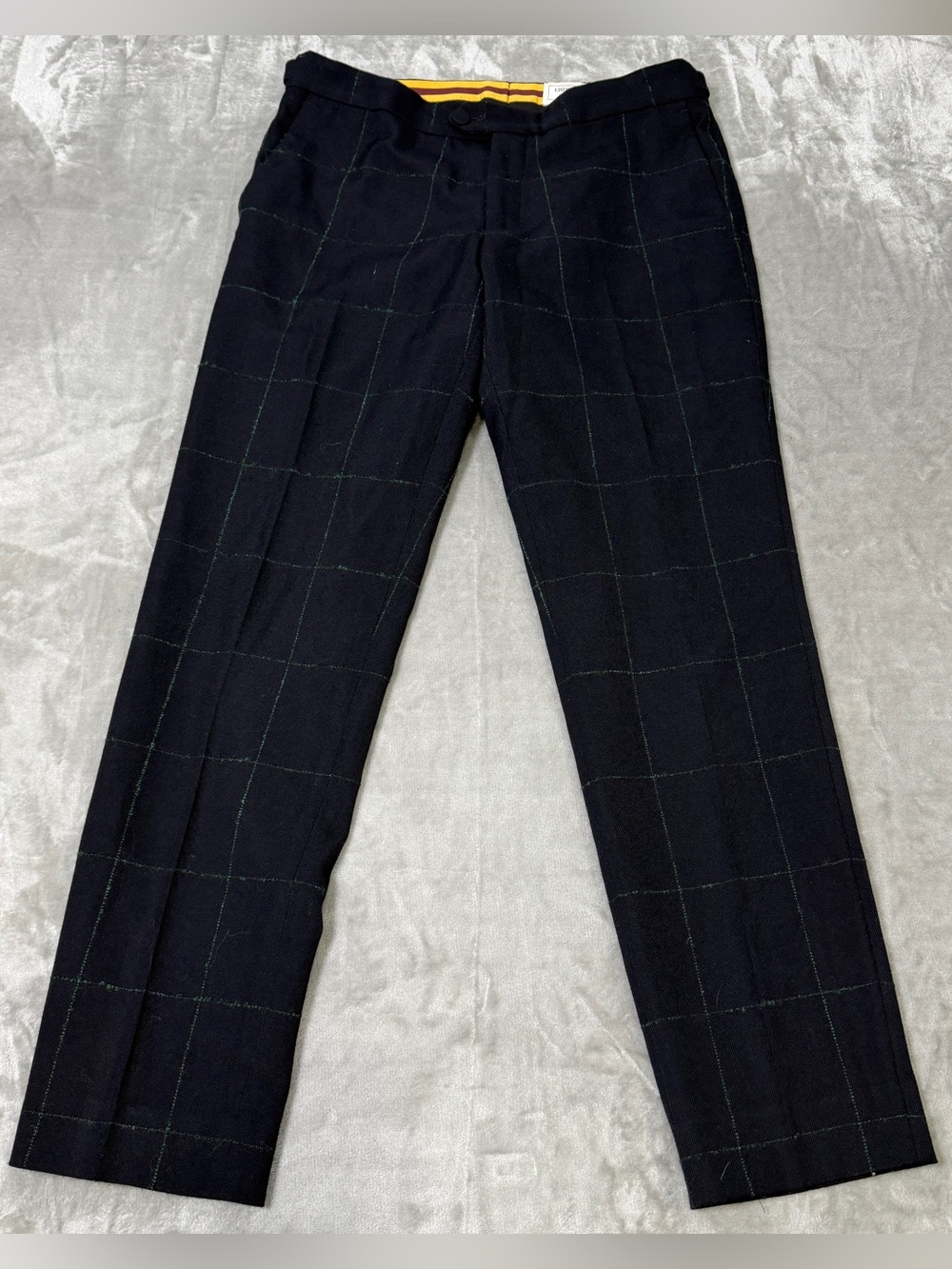 ERDEM x H&M Navy Blue Green Wool Blend Alpaca Plaid Pants Size 34R 30" Inseam